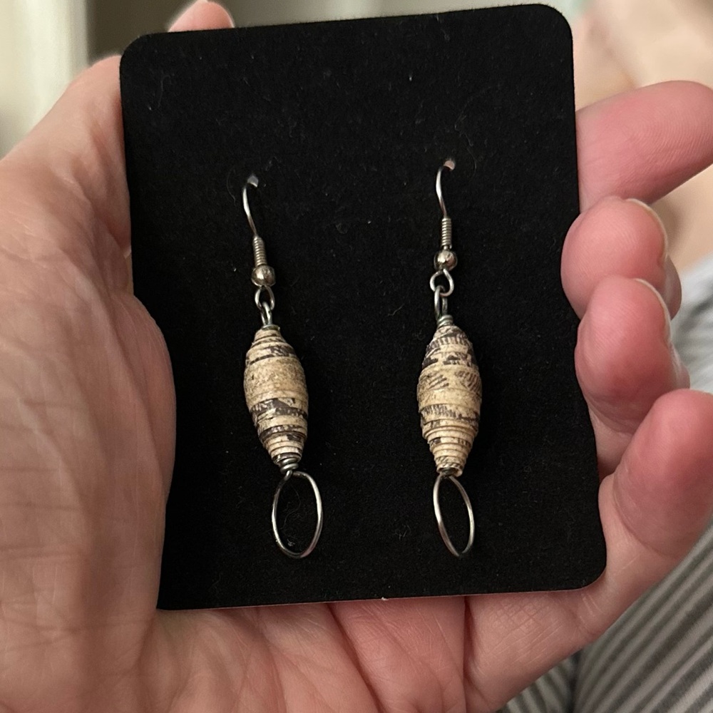 Artisanal Tan and Silver Earrings with Minimalist Design Handmade